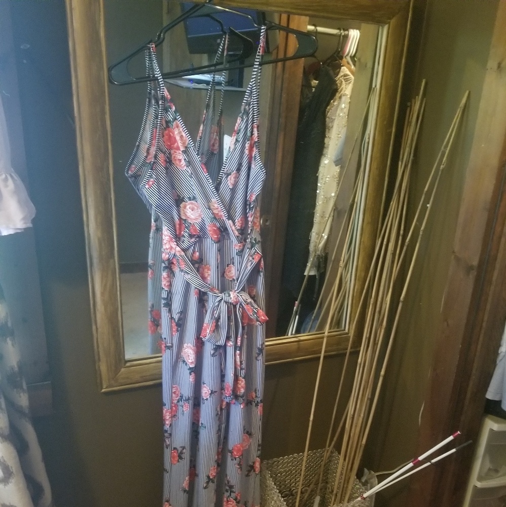 Stripe and Floral Jumpsuit